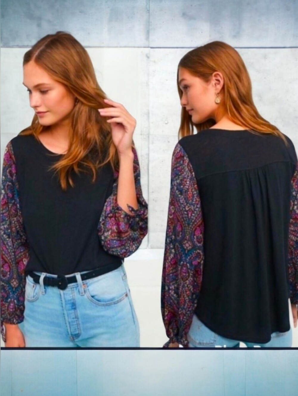 Anthropologie Akemi Kin Tied longsleeve Bohemian Top Boho Print - XS